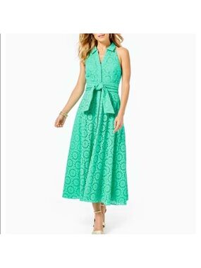 🌺 Lilly Pulitzer Chrisella Eyelet Halter Maxi Dress with Tie Waist